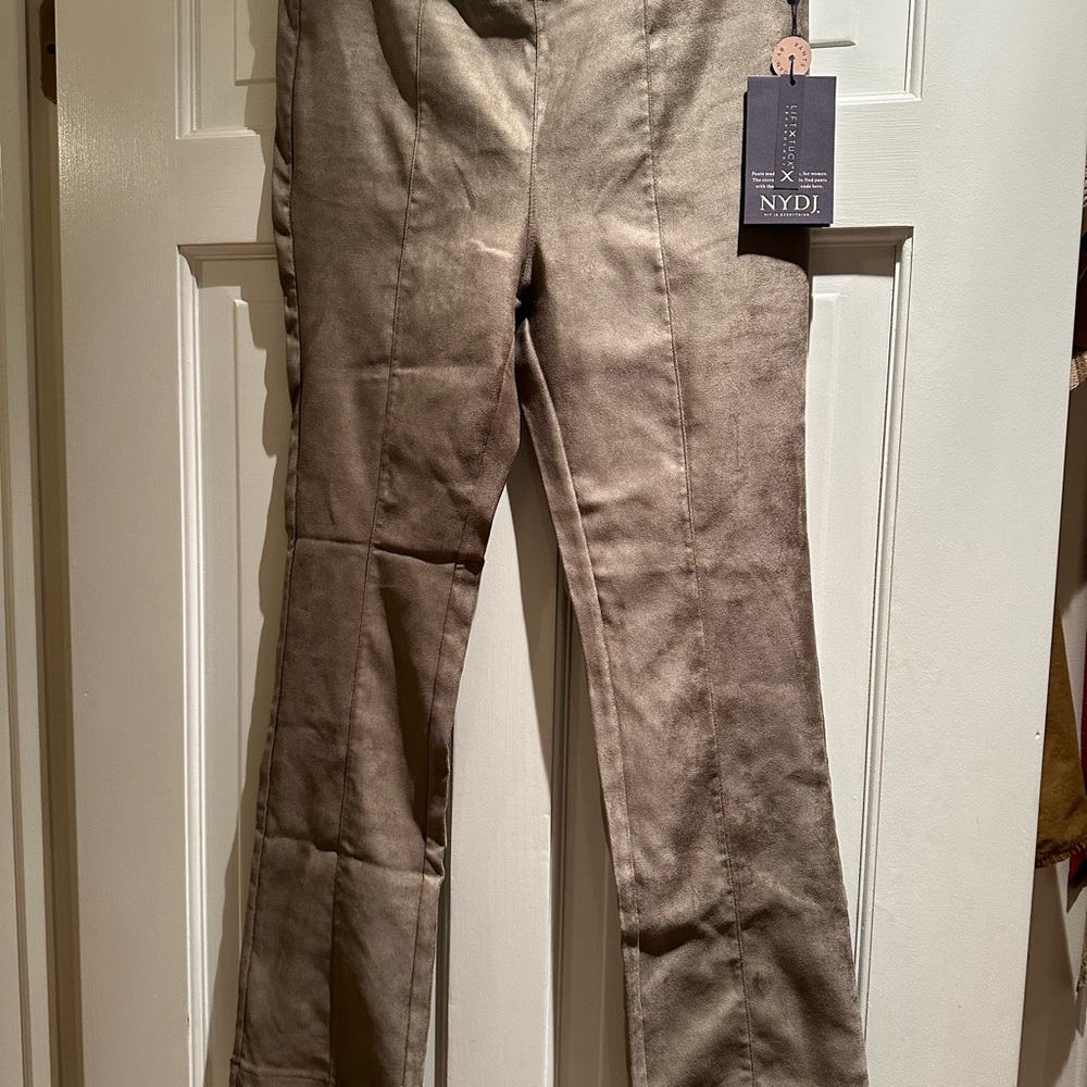NYDJ suede pull on slim boot pants. Color Saddlewood. Size 2.